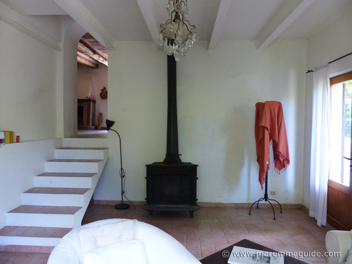 Lower living room with wood burning stove